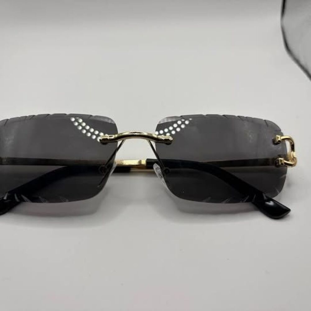 Rimless Black Lens Gold Legs Cartier Glasses